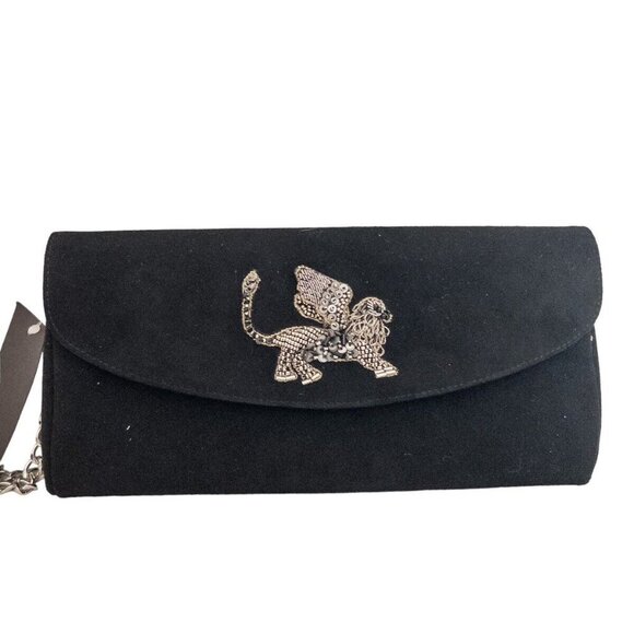 Alexandra Voltran Handbags - Alexandra Voltran Clutch Shoulder Bag Black Suede Beaded Griffon Cabiria Nero